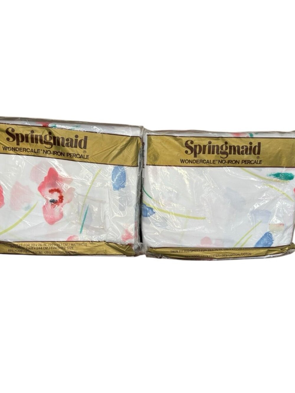 NOS Vtg Springmaid Twin Full Fitted Sheets Wondercal No-Iron Percale Floral